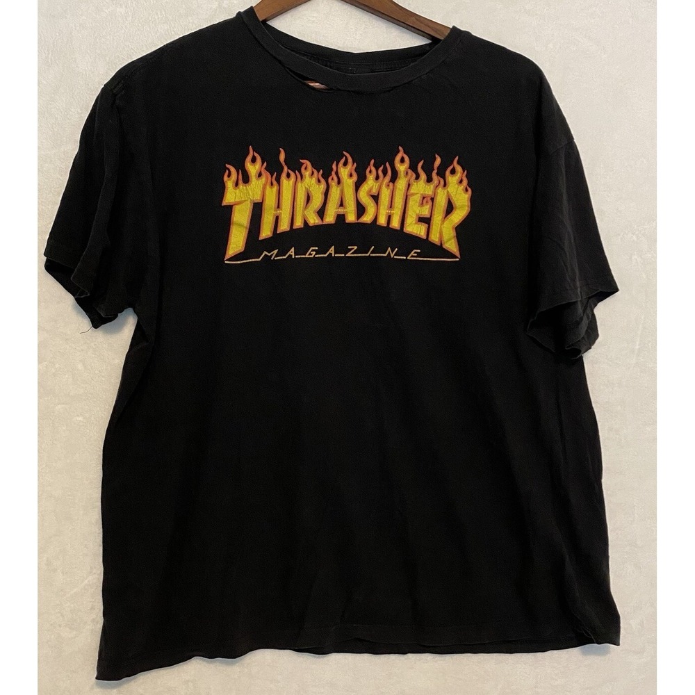 THRASHER Skateboarding MAGAZINE Large Flame Logo T-shirt Black Skater Grunge Y2k